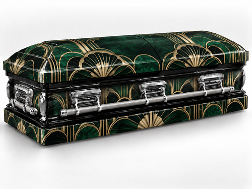 Art Deco Legacy printed casket wrap — front-left product render