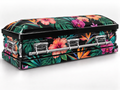 Vibrant Tropical Floral printed casket wrap kit on the In Memory master casket