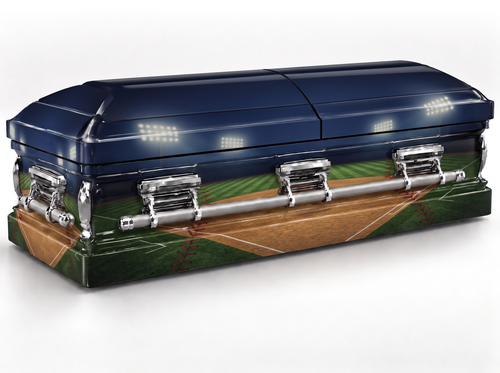 Baseball Stadium printed casket wrap kit on the In Memory master casket