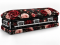 Gothic Rose printed casket wrap kit digital studio rendering with chrome handles; casket and installation not included.