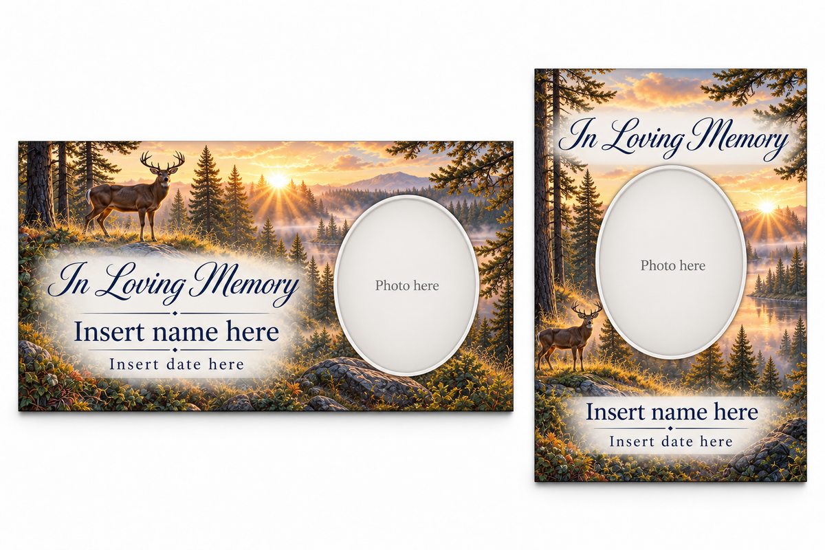Wilderness Sunrise matching lid panel and portrait board with photo, name, and date placeholders.