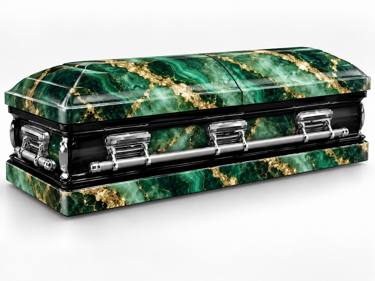 Emerald Agate printed casket wrap kit digital studio rendering; casket and installation not included.