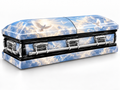 Dove in the Clouds printed casket wrap kit digital studio rendering; casket and installation not included.