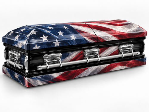 American Flag Honor printed casket wrap kit digital studio rendering; casket and installation not included.