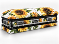 Sunflower casket wrap kit uniform studio rendering with chrome handles; casket and installation not included.